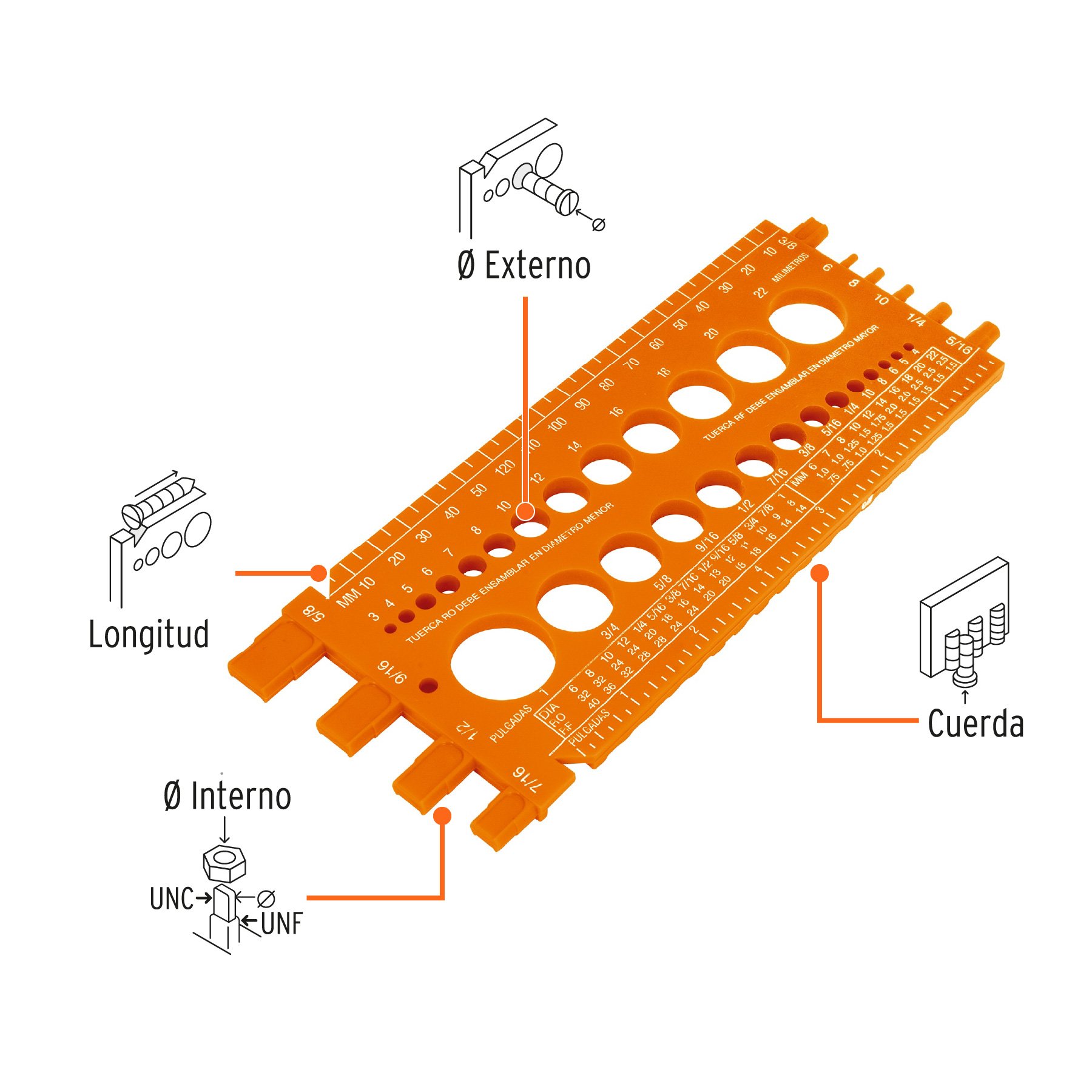 Regleta medidora de tuercas y tornillos, std y mm, TRUPER 10811 - Imagen 2